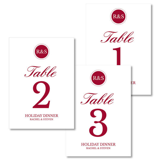 Red Circle Initials Table Number Cards